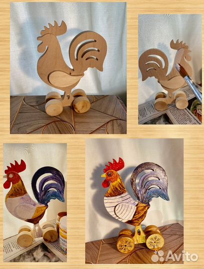 Петух деревянный. Роспись
