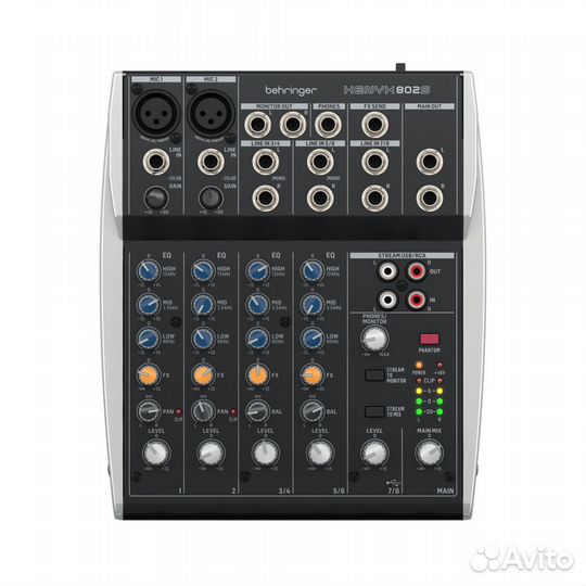 Behringer xenyx 802S, микшерный пульт, 8входов, 2 шины выходов, трехполосный эквалайзер