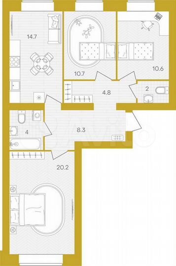 3-к. квартира, 75,3 м², 3/10 эт.