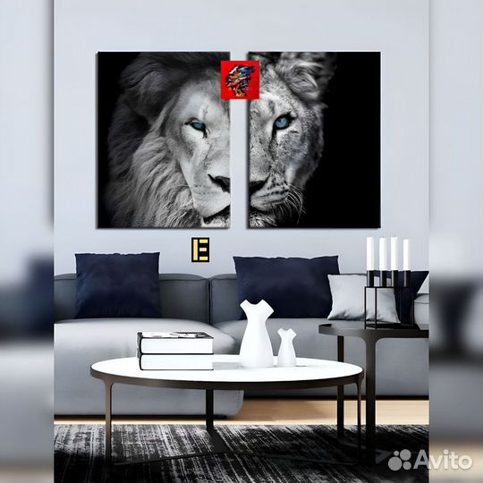 Картина семья слон лев тигр лошадь