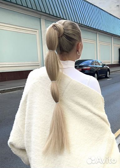 Волосы хвост из канекалона на резинке премиум