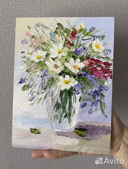 Картина маслом полевые цветы