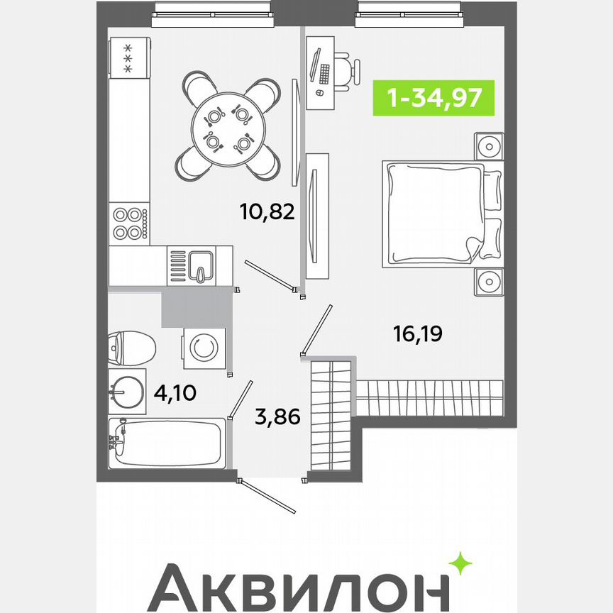 1-к. квартира, 35 м², 2/12 эт.