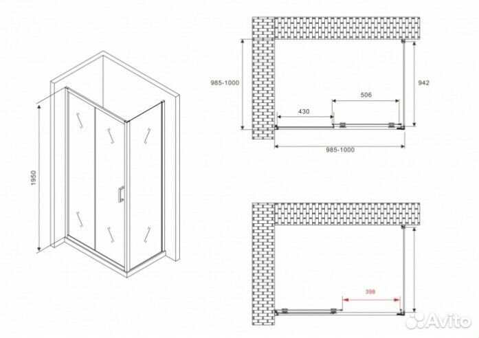 Душевой уголок Abber Schwarzer Diamant AG30100BH-S100B 100x100