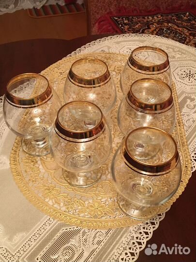 Набор новых коньячных бокалов с позолотой 6шт