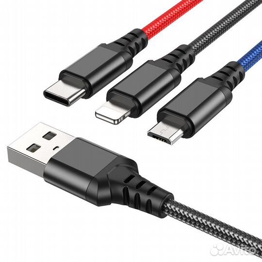 Hoco X76 3-in-1 (Lightning+Type-C+Micro) 1M, 2.0А