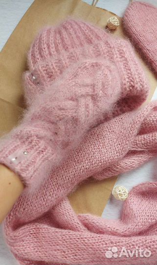 Шапка, Бактус, Варежки. Ручная работа