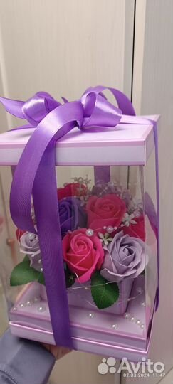 Мыльные розы в коробке, подарок женщине 8 марта