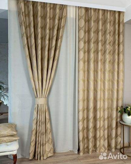 Шторы жаккард Альба Золотой песок готовые