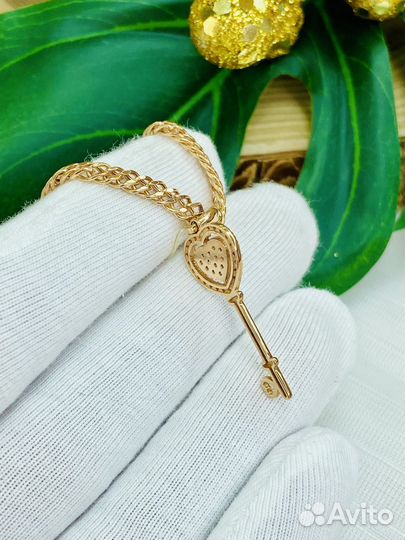 Золотая подвеска ключик сердечко
