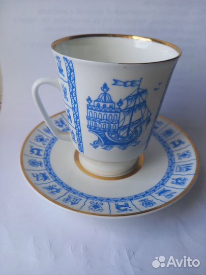 Чашка для кофе и блюдце, фарфор, лфз, СССР