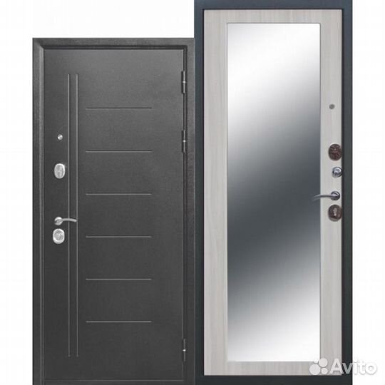 Входная дверь Троя серебро с зеркалом 10 см