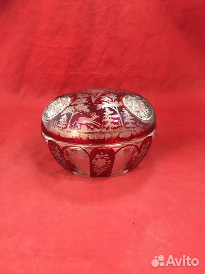 Шкатулка старинная рубиновое стекло Чехия