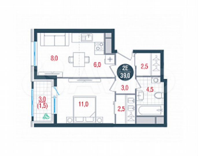 2-к. квартира, 39 м², 21/32 эт.