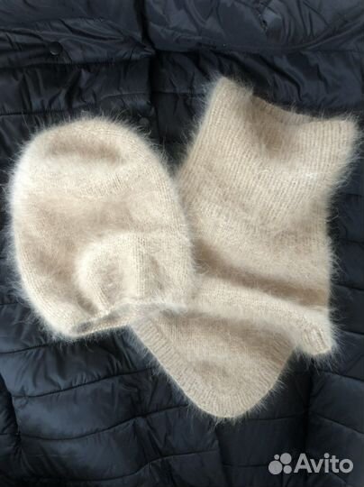 Щапки и снуд из пуха норки беж бу