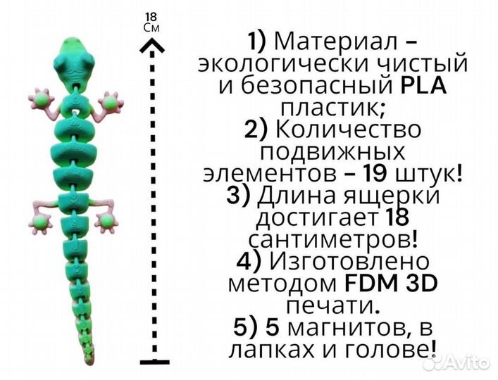 Подвижная игрушка магнит ящерица - геккон