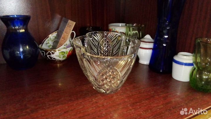 Ваза СССР хрусталь ладья цветное стекло