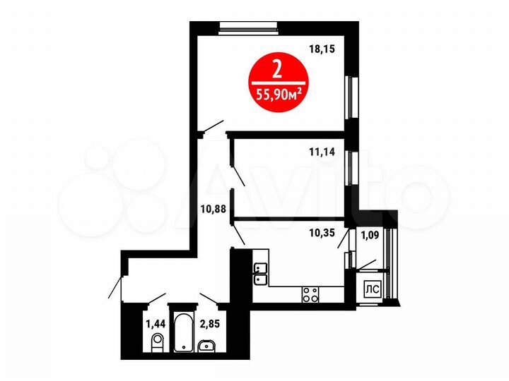 2-к. квартира, 55,9 м², 18/25 эт.