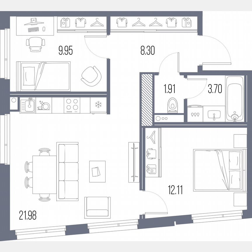 2-к. квартира, 58 м², 4/10 эт.