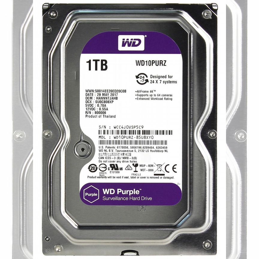 [WD10PURZ] Жесткий Диск Wd 1tb Wd10purx Sata3 3.5 Wd10purz