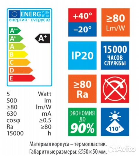 Лампа светодиодная MR16 GU5.3 12 В 5 Вт Эдисон мат