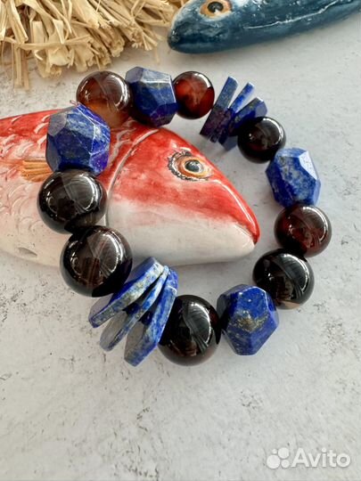 Женский браслет из лазурита и агата