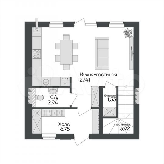 Таунхаус 80 м² на участке 2,4 сот.