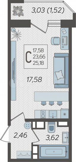 Квартира-студия, 25,2 м², 23/25 эт.