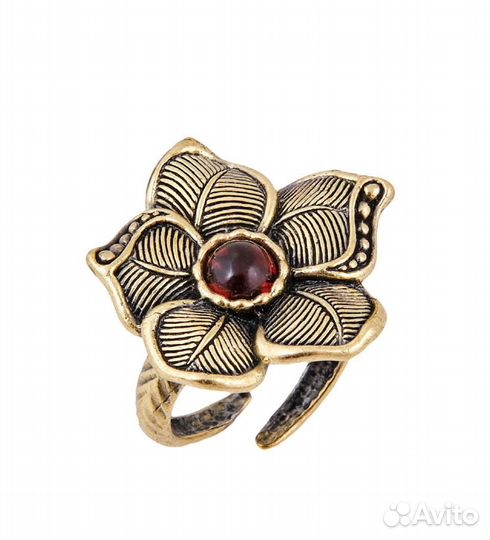 Кольцо Цветок Фиалка (латунь, янтарь) A2182122