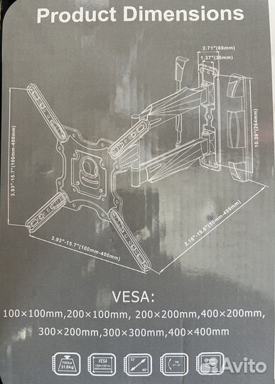 Кронштейн для телевизора 32”-60” kaloc X4 н/п