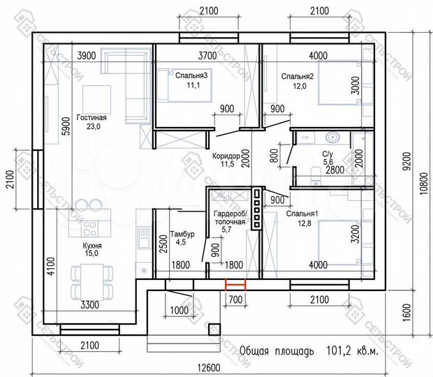 Дом 100 м² на участке 2 сот.
