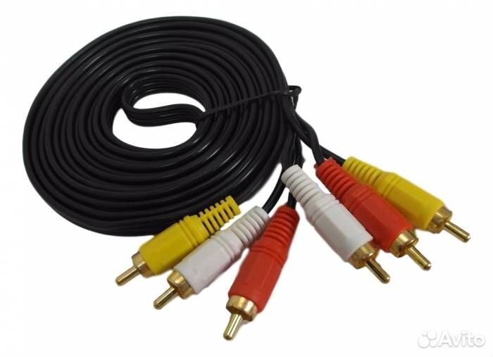 Кабель 3х3 RCA 3м, толстый провод, штекеры покрыты