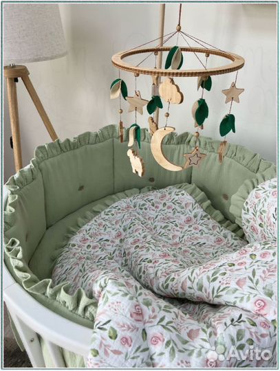 Бортики в кроватку новые муслиновые