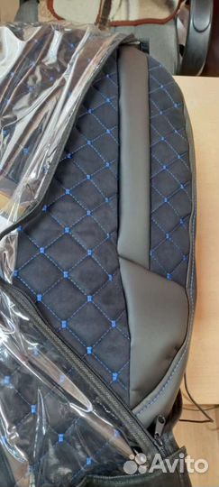 Чехлы Шкода Октавия Тур чёрная с синем алькантара