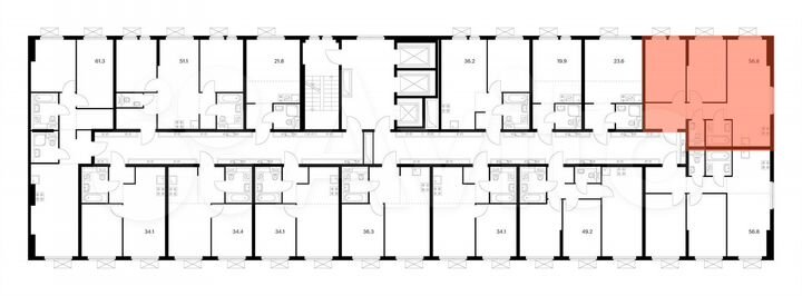 2-к. квартира, 56,8 м², 7/25 эт.