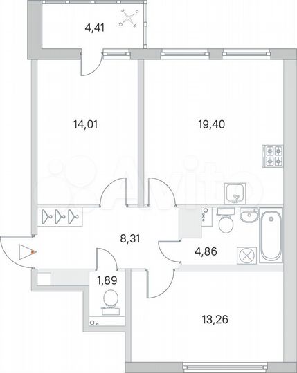2-к. квартира, 63,9 м², 2/8 эт.