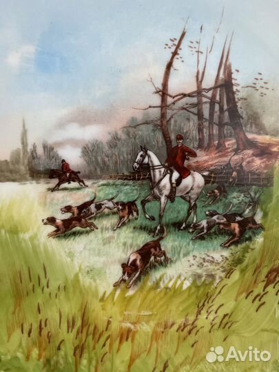 Антикварная тарелка Limoges. Охота. Франция