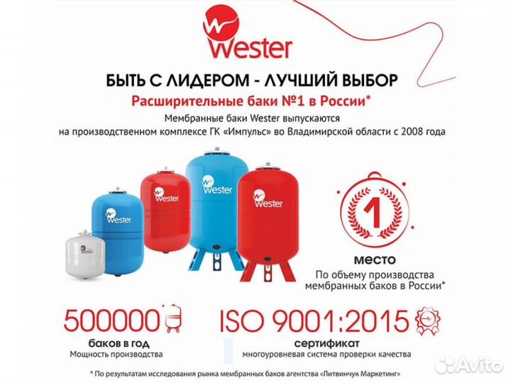 Бак мембранный Wester Premium WDV 35л 12 бар