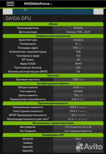 GeForce RTX 3060 GPU GA106-302 12GB