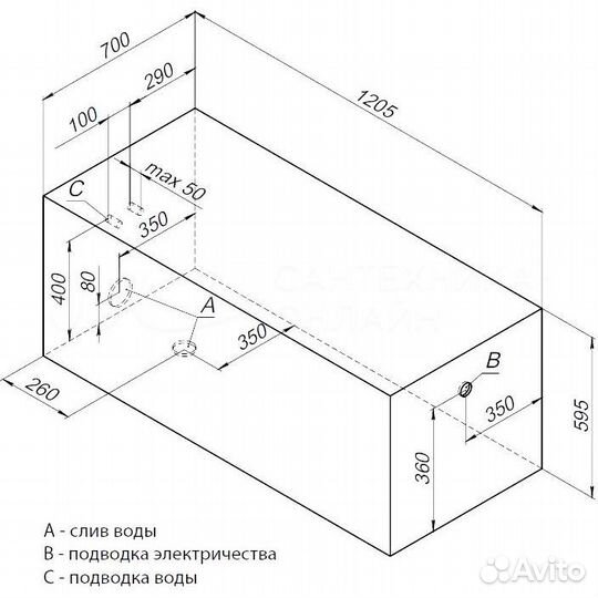 Ванна акриловая West 160*70 с каркасом и панелью 3