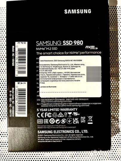 Новый SSD Samsung 980 на 500 Gb, M.2 2280