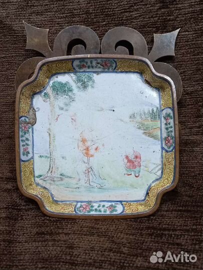 Старинное китайское блюдце роспись эмаль19в