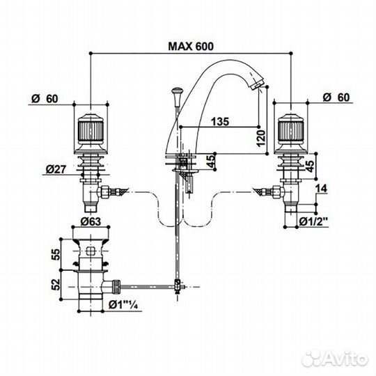 Bongio cristallo Смеситель для раковины на 3 отве