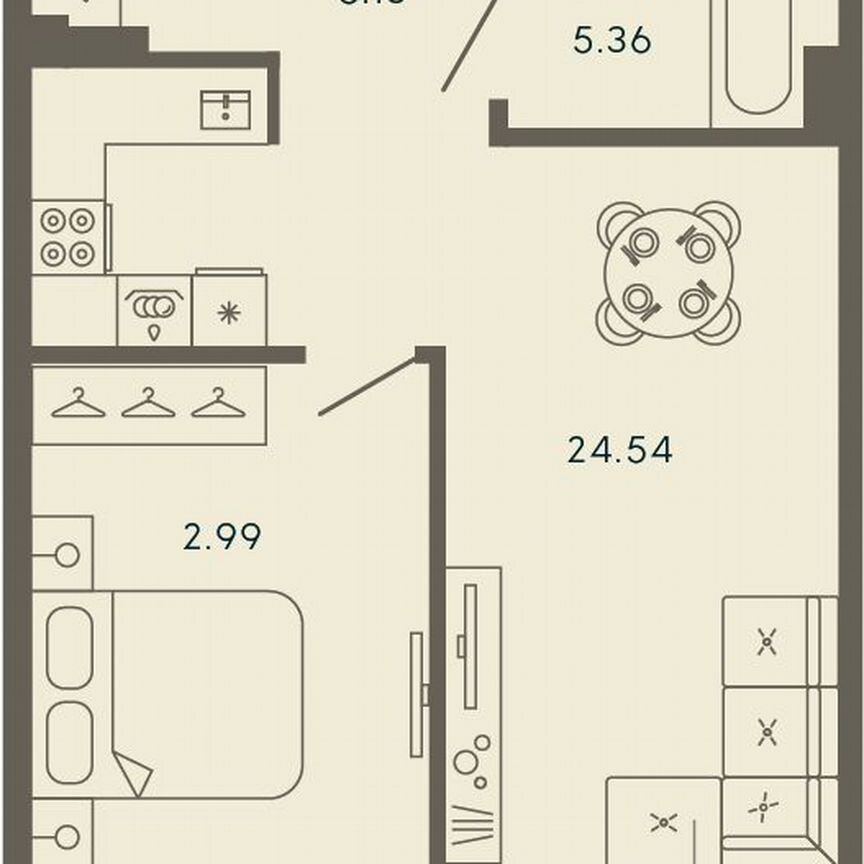 1-к. апартаменты, 49 м², 4/8 эт.