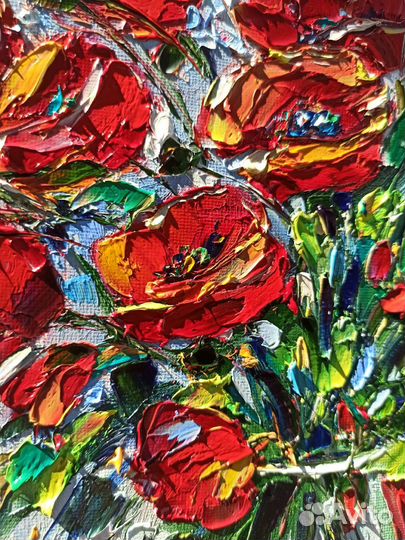 Маки картина маслом цветы в вазе холст 30х30 см