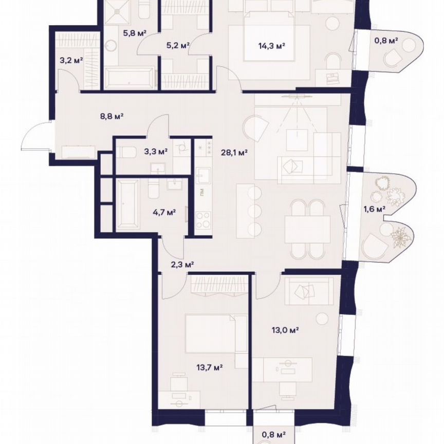 3-к. квартира, 105,7 м², 6/23 эт.