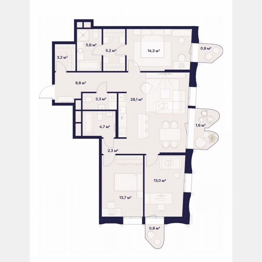 3-к. квартира, 105,7 м², 6/23 эт.