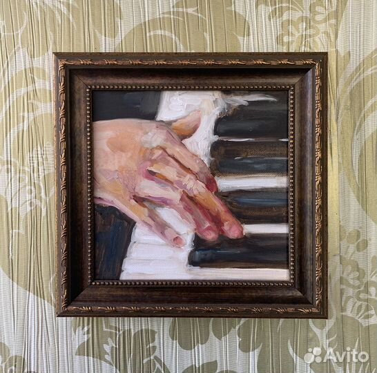 Картина маслом на холсте, пианист картина в раме