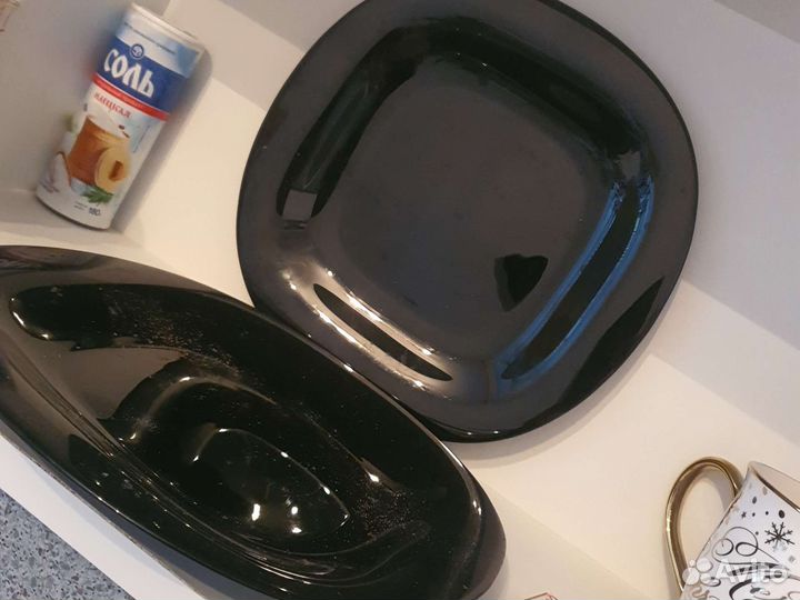 Тарелки черные цветное стекло 26 см