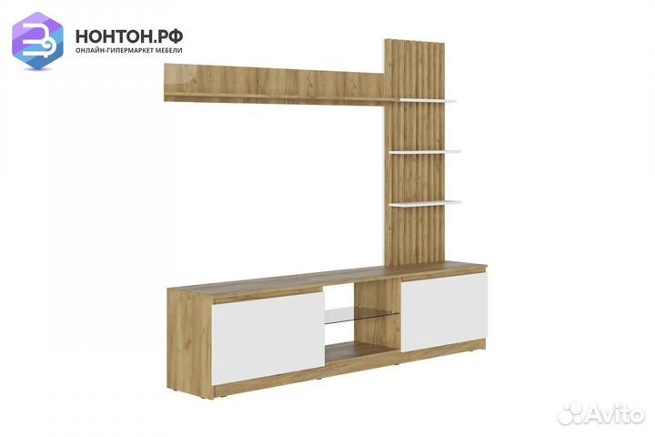 Стенка Бостон дуб крафт золотой / белый глянец